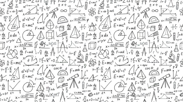 Hand-Drawn Math Formulas and Geometric Shapes Pattern