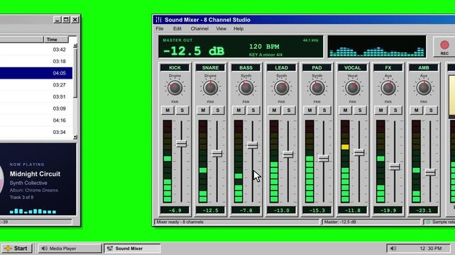 Media Player Sound Mixer Audio Equalizer displaying spectrum visualizer spectrum analyzer and volume faders