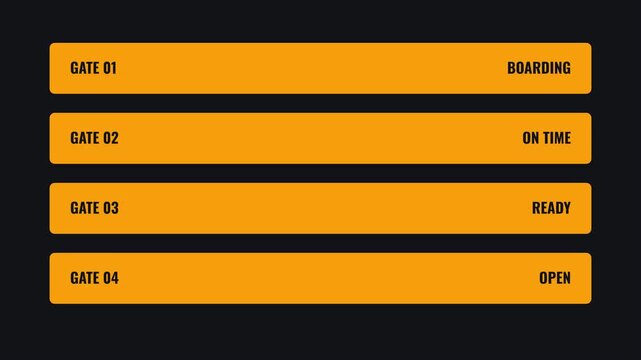 Mechanical split-flap departure schedule board flipping status rows.