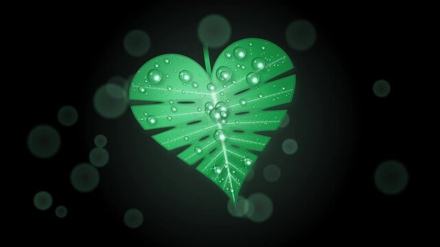 Monstera Deliciosa Leaf with Glistening Water Droplets