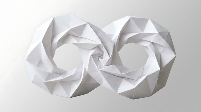 White paper infinity symbol with geometric origami folded pattern