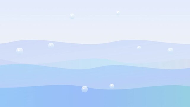 Blue ocean waves background animation with rising bubbles, flat vector water motion graphic for web design and presentation background