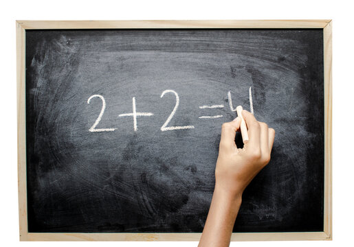 Simple Addition Equation Written in Chalk on a Blackboard