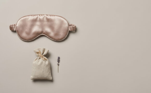 Silk sleep mask with a linen pouch and dried lavender for relaxation and better sleep wellness