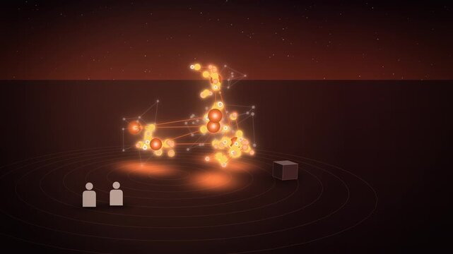 Cosmic neural network lighting up in space close-up coming to life