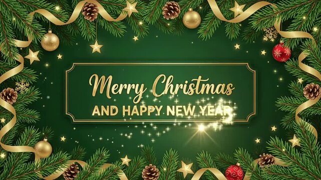 merry christmas happy new year 2027 greeting card with pine branch loop background
