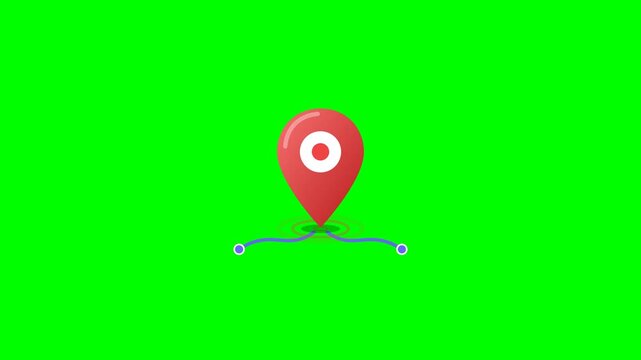 Red location pin icons appear on a green screen background