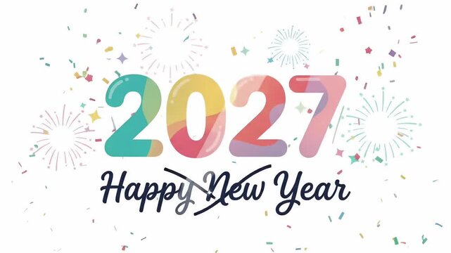 happy new year 2027 colorful numbers text motion graphic background loop

