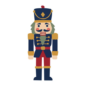 Classic wooden nutcracker toy soldier standing in uniform vector illustration