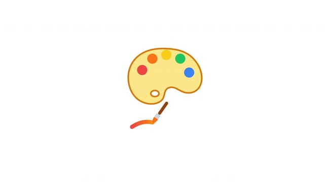 Wooden artist palette with colorful paint and brush on white