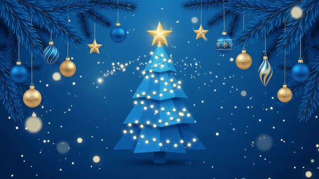 blue christmas tree ornament light motion graphic background 3d render loop
