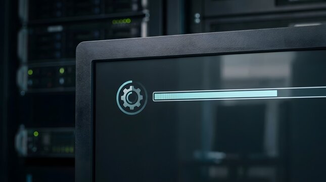 Modern Computer Monitor with Progress Bar in Data Center