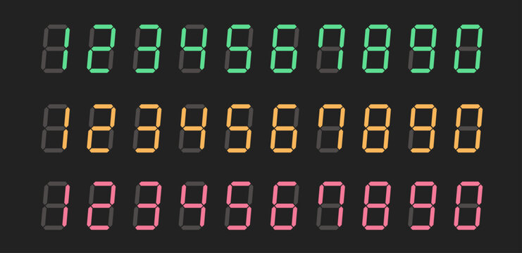 デジタル数字のイラストセット　ネオン　黒背景