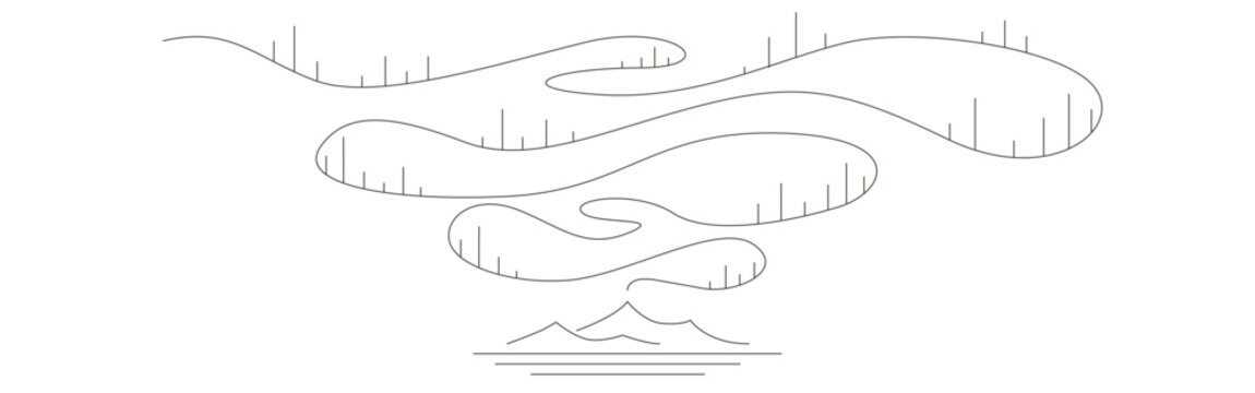 aurora borealis with mountain line art vector background illustration design