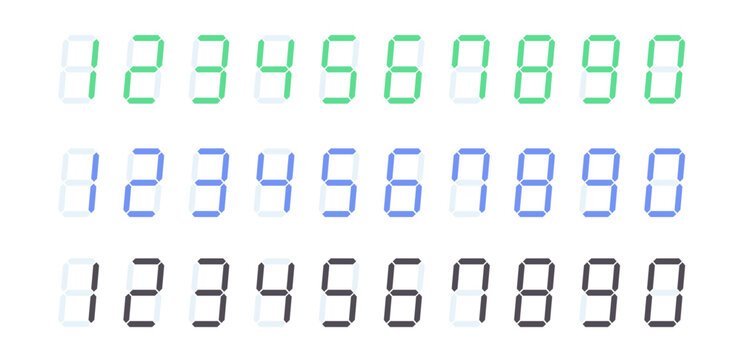 デジタル数字のイラストセット　シンプル　白背景