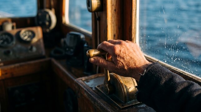 Close up of a hand operating a boat throttle