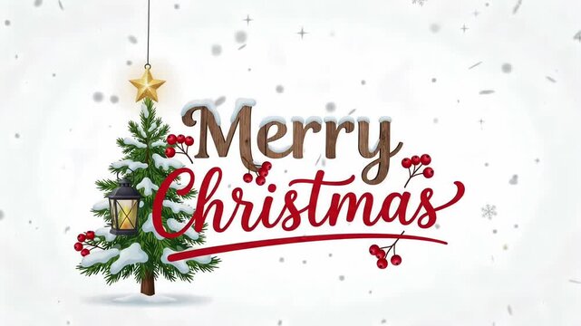 Christmas tree snow falling lantern holiday background motion graphic loop

