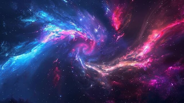 4K beautiful fantasy starry night sky with colorful glowing nebula and cosmic spiral waves