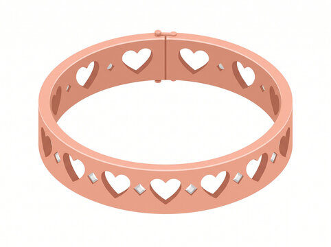 Bracelet crafted from rose-colored metal featuring cut-out heart shapes and embedded small diamonds.
