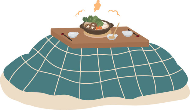 こたつで楽しむ冬の鍋料理イラスト