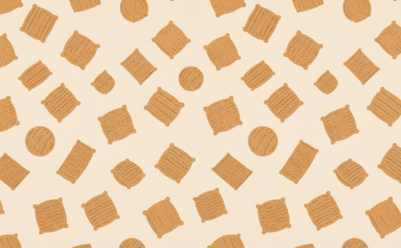 pattern with various baked cookies and crackers on beige background