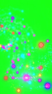 Glowing neon particles drifting slowly across a vibrant green screen background for creative compositing