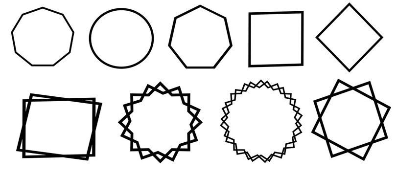 Geometric shapes and complex polygons isolated on transparent background for graphic design