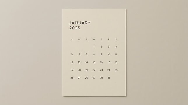 January 2025 monthly calendar template on beige background for organization and business planning