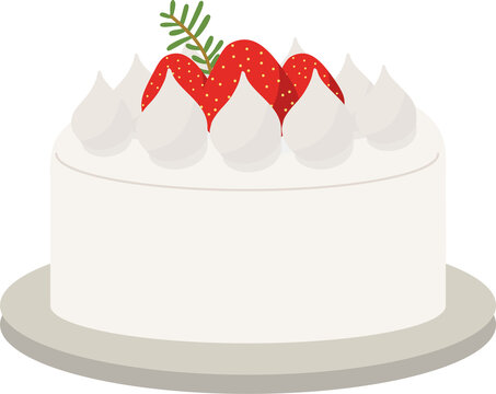 딸기와 허브 장식이 올려진 크리스마스 생크림 홀케이크 일러스트딸기와 허브 장식이 올려진 크리스마스 생크림 홀케이크 일러스트