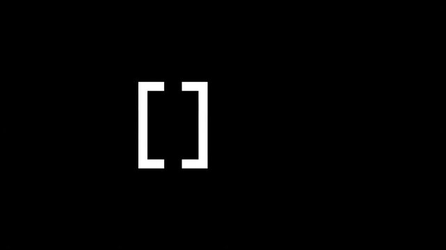 Minimalist white square brackets icon isolated on a solid black background representing focus or code syntax elements