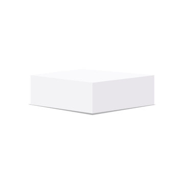 White cubic podium, 3D raised base with shadow, platform mockup for product display