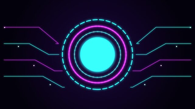 Neon circuit board with glowing futuristic core animation
