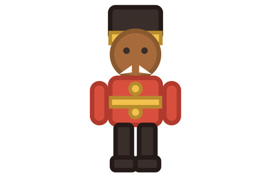 Wooden nutcracker soldier toy, flat vector Christmas icon