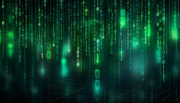 Black background with green binary code. generative ai