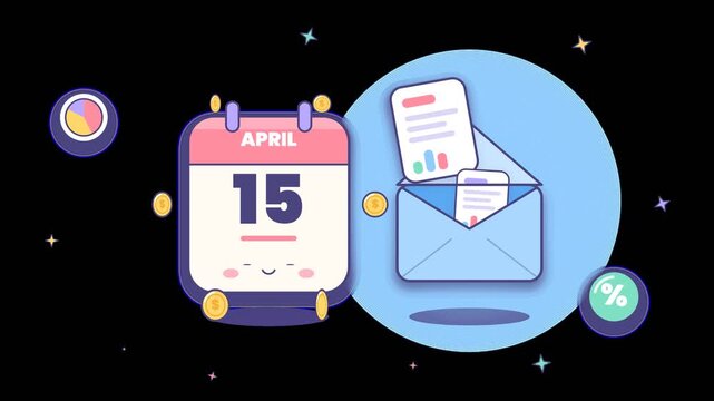 Tax Day Deadline Calendar with Financial Statements Envelope Motion Graphic