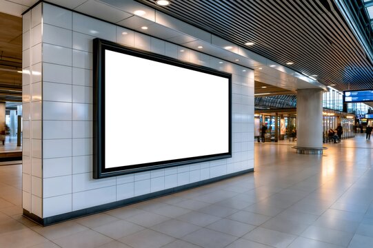 Modern transit terminal with blank advertising billboard