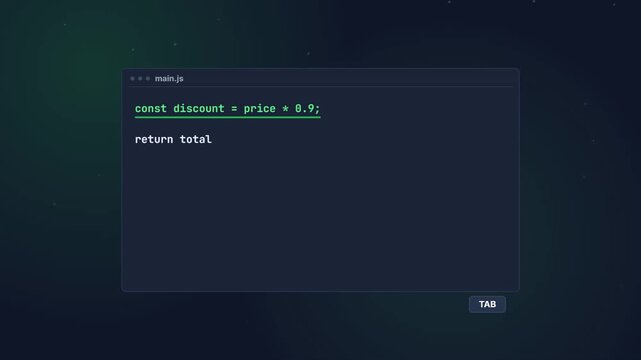 Software Development Animation Showing AI Code Autocomplete and Suggestion Features in a Modern Text Editor