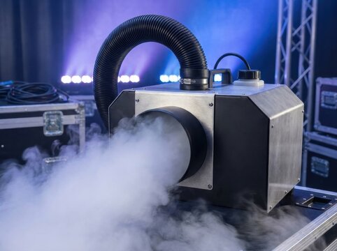 concert low fog machine Fog machine producing smoke on stage with blue lighting background