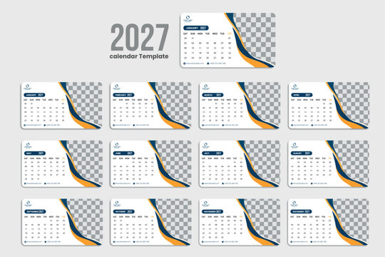 2027 landscape photo desk calendar vector template
