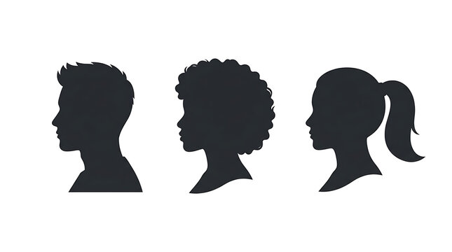 Set of human head silhouette profiles