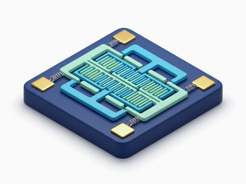 Mems comb drive micro mechanical resonator chip with suspension springs concept of semiconductor sensor technology isolated on white background 3d render