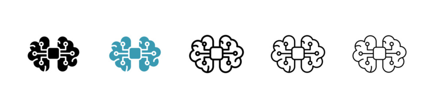 AI brain icon flat outline in black