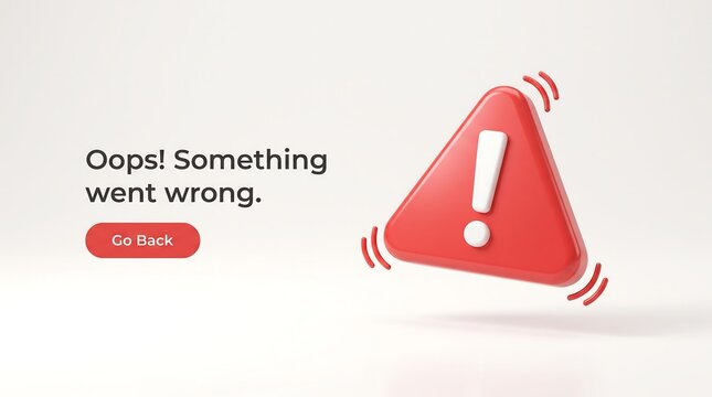Digital error notification screen showing red 3d exclamation mark icon and go back button for website user experience design failure message overlay.