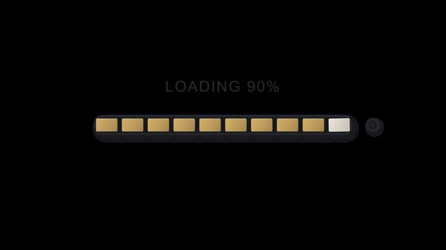 Premium mechanical segment loading bar animation with ten modular components assembling sequentially from 0 to 100 percent, transparent background, realistic snap-lock motion, and minimal technology i