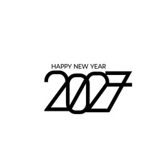 Happy new year 2027 line art text. Elegant geometric black outline typography on white background. Flat vector illustration for minimalist holiday greeting cards, posters, and calendar cover design. © Raj Studio 