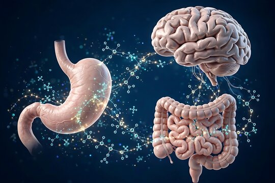 Conceptual illustration of the gutbrain axis showing the connection between the brain and digestive system