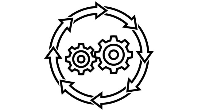 Circular arrow cycle with interlocking gears