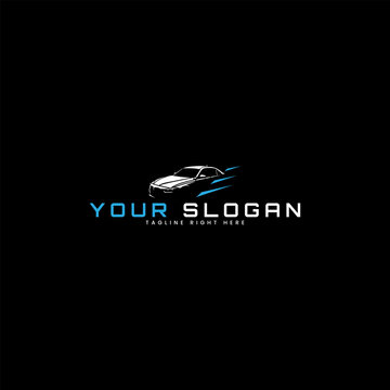 Modern Car Logo Template Featuring a White Highlight Silhouette and Blue Speed Effects