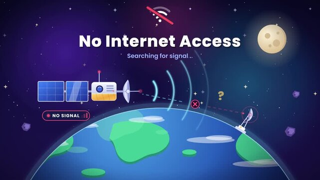 No Internet Access Satellite Animation Representing Communication Signal Failure