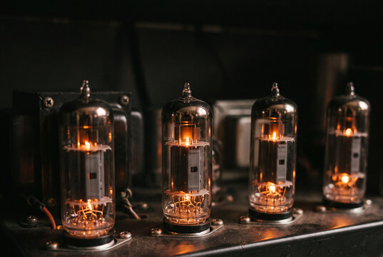 Vintage guitar amp tubes close up view
